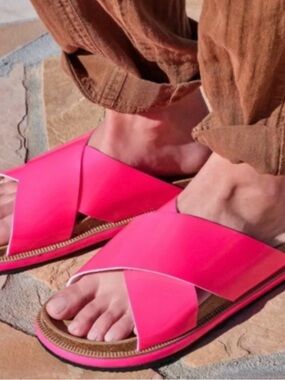 Free People Bright Pink Crisscross Slide Sandals